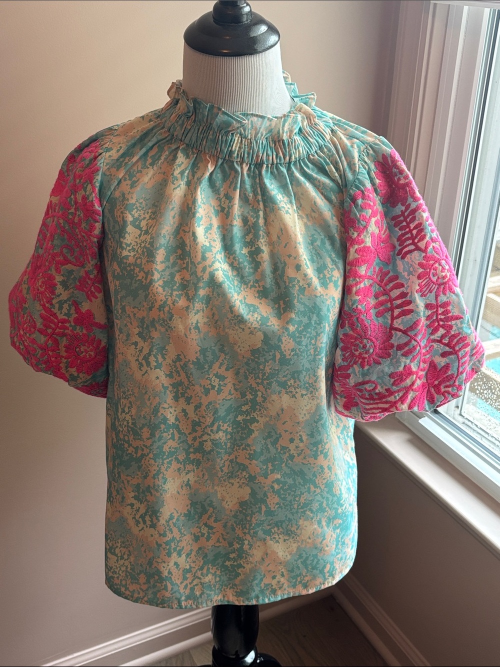 THML: Trust Me Aqua Embroidered Blouse Size XS - Picture 3 of 8
